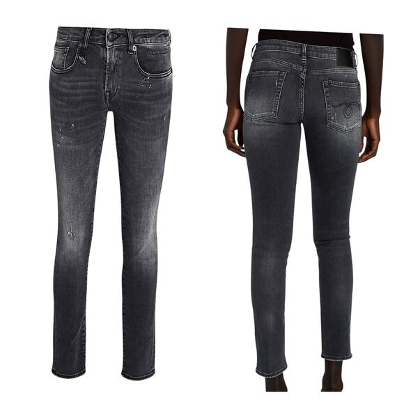 R13 Kate Skinny Jeans Women's 25" Orion Black Paint Splatter Distressed Goth Emo - Picture 10 of 15